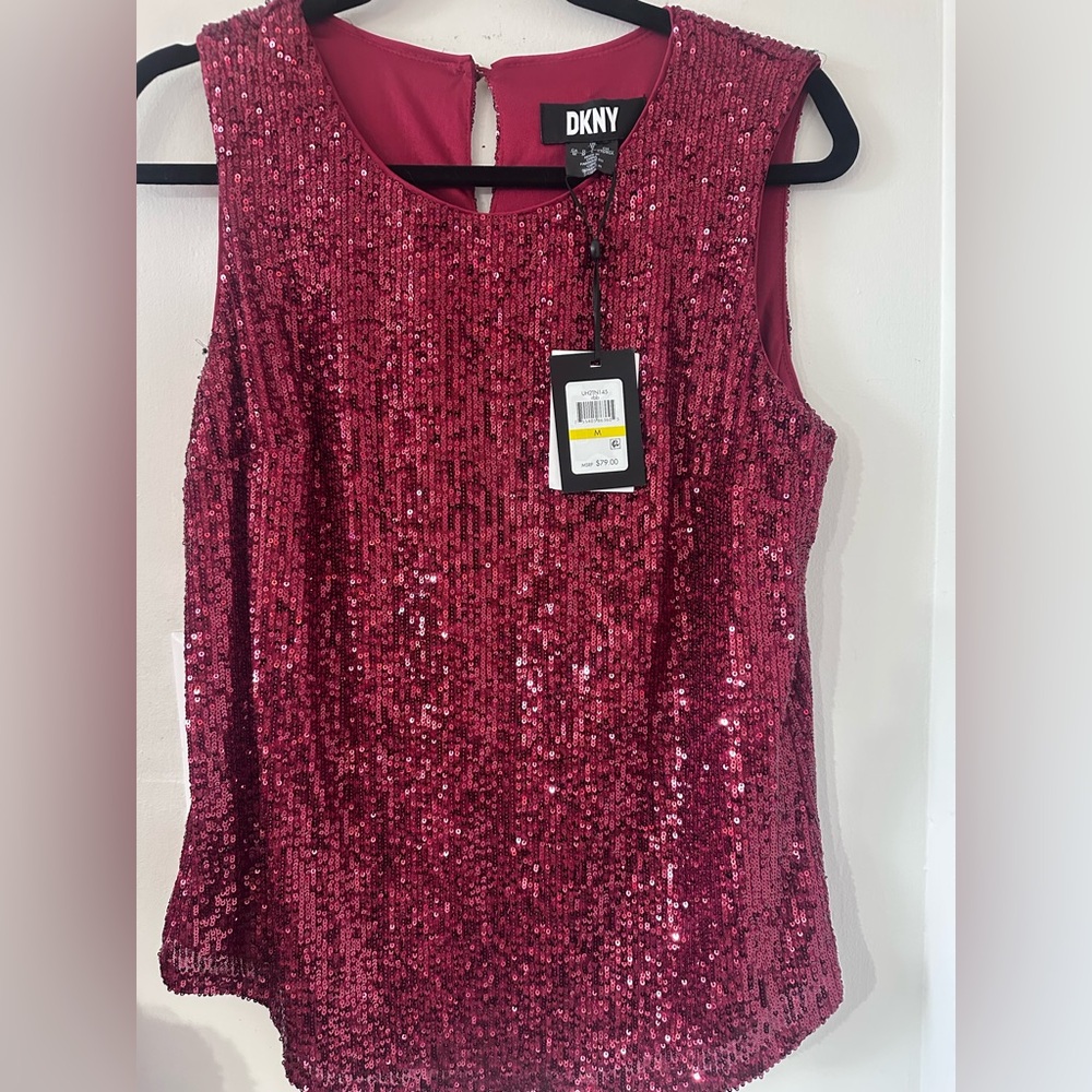 DKNY Burgundy Sequin Sleeveless Top – NWT Size M - Picture 2 of 6